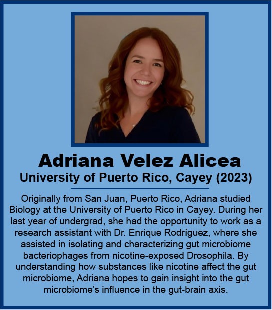 Picture of Adriana Velez Alicea (University of PR, Cayey) with short intro paragraph.